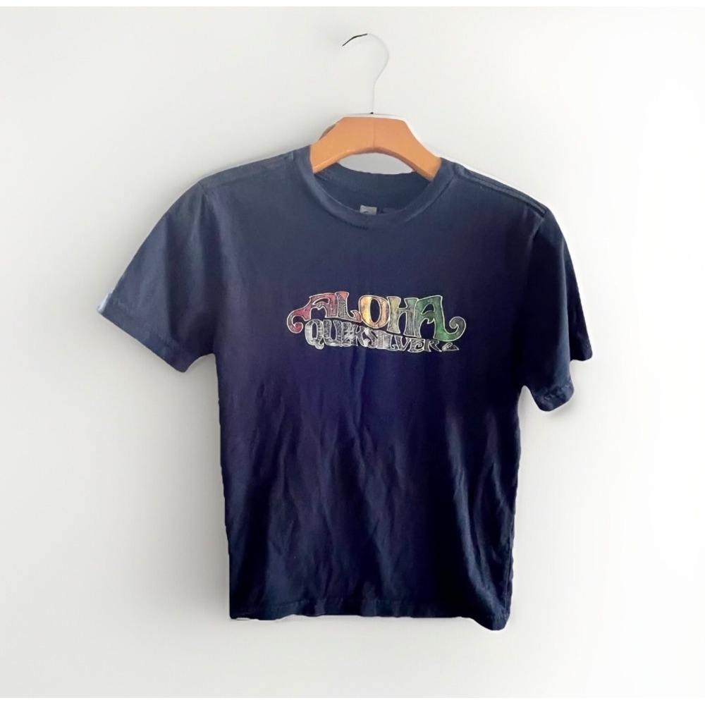 Quiksilver Aloha Graphic T-Shirt Blue Crew Neck Short Sleeve Unisex Youth Size M